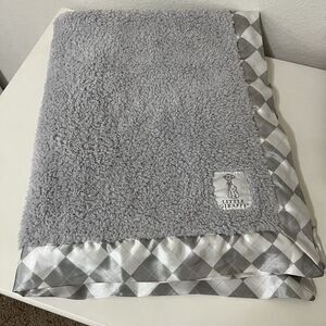 Little Giraffe Luxe Gray Chenille Baby Blanket Plaid Satin Trim USA Lovey
